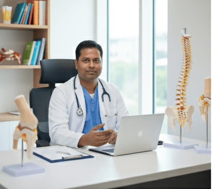 Dr. Behera consulting with patient